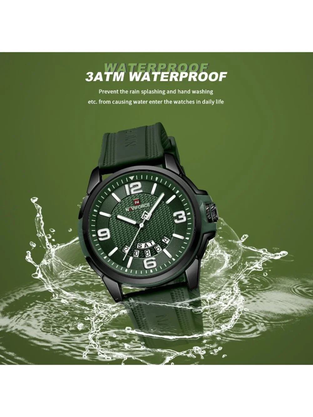 Unisex Green Analog Quartz Silicone Strap Sports Military Waterproof Wrist Watch